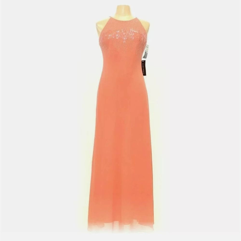 Cachet Embellished Sheath Evening Gown Coral 8